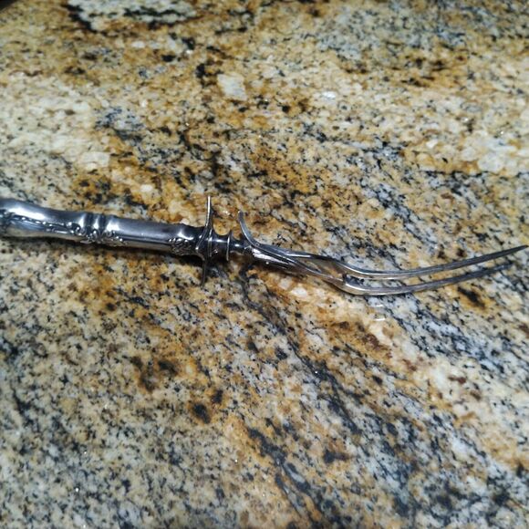 Vintage Unknown Silver Steak Carving Fork Flatware Hollow Handle - Picture 3 of 6